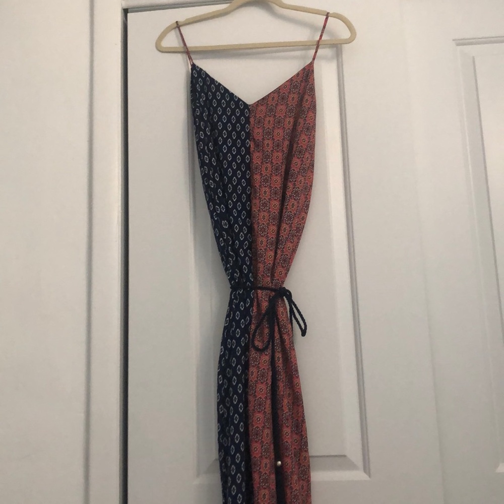 Mixed print maxi dress with removable waist belt